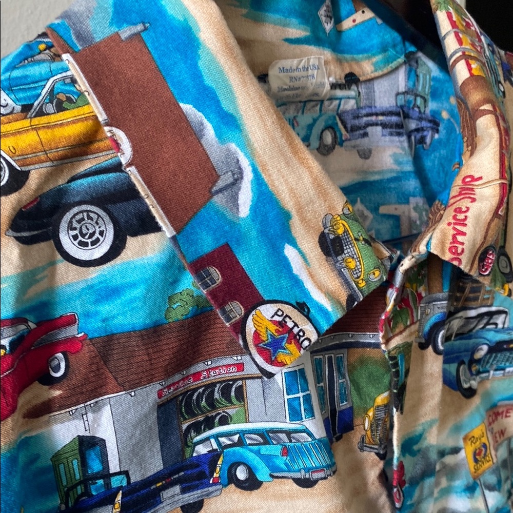 VTG Matt Rider Beach Town/Vintage Cars Scene Casual Button Down Shirt Large